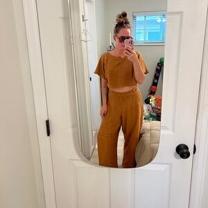 Rare and Discontinued Free People Terry Cloth Terracotta Wide Leg Matching Set